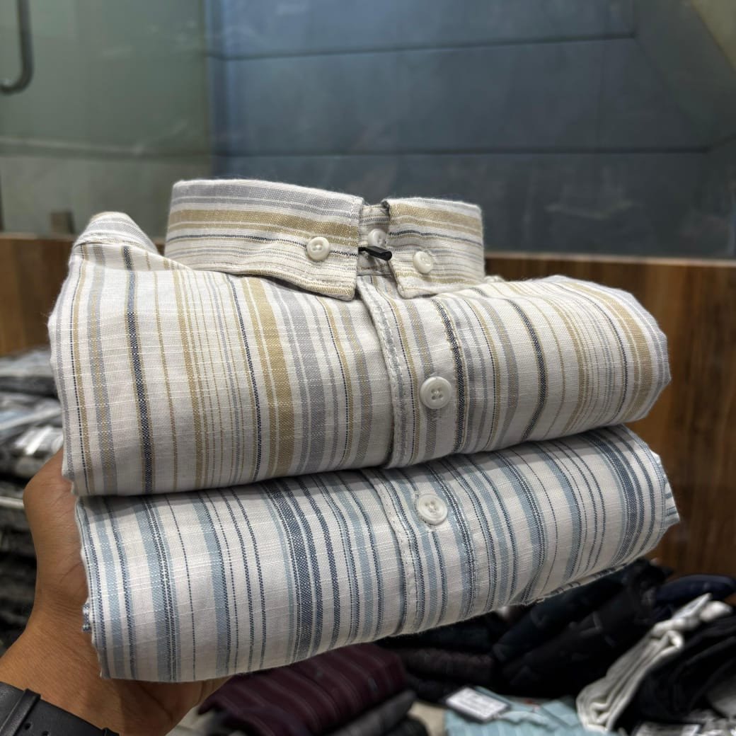 *Yarndyed Cotfeel Slub Stripes* *Down Collar*